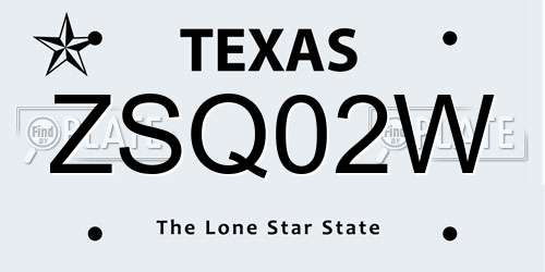 ZSQ02W Texas License Plate