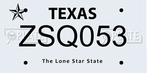 ZSQ053 Texas License Plate