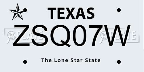 ZSQ07W Texas License Plate