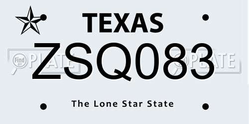 ZSQ083 Texas License Plate