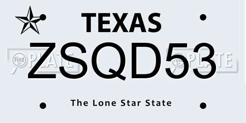 ZSQD53 Texas License Plate