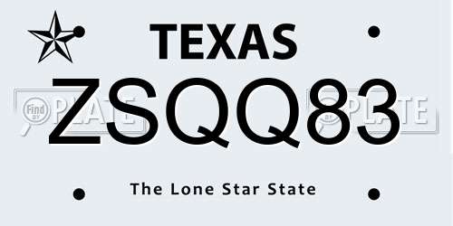 ZSQQ83 Texas License Plate