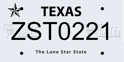 ZST0221 Texas License Plate