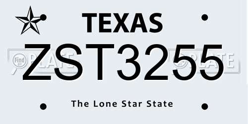 ZST3255 Texas License Plate