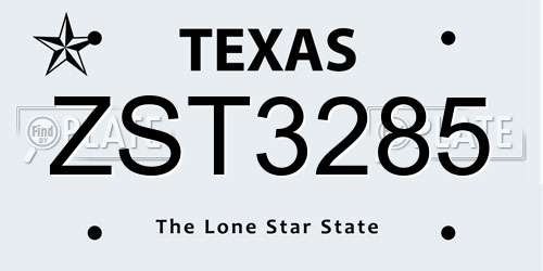 ZST3285 Texas License Plate