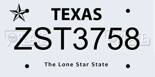 ZST3758 Texas License Plate