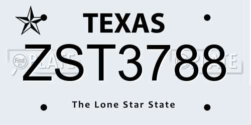 ZST3788 Texas License Plate