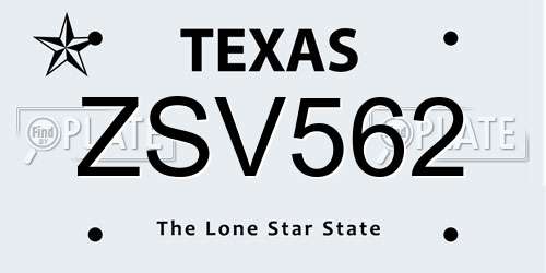 ZSV562 Texas License Plate