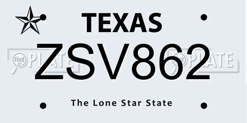 ZSV862 Texas License Plate