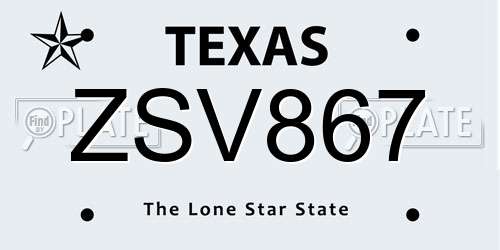 ZSV867 Texas License Plate