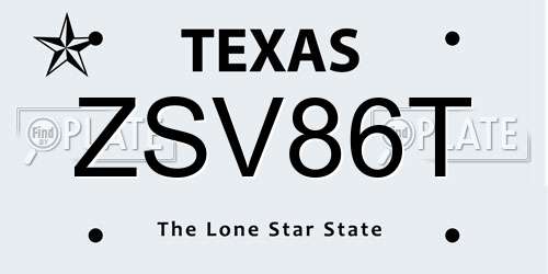 ZSV86T Texas License Plate