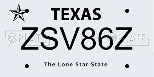 ZSV86Z Texas License Plate