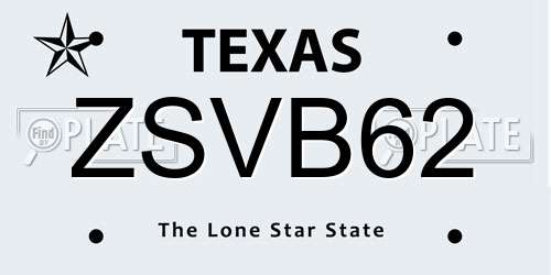 ZSVB62 Texas License Plate