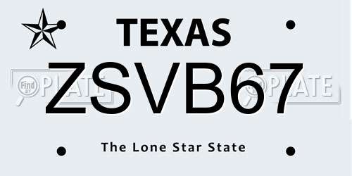 ZSVB67 Texas License Plate