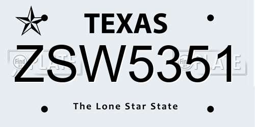 ZSW5351 Texas License Plate