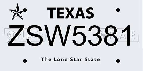 ZSW5381 Texas License Plate