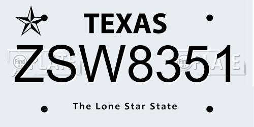 ZSW8351 Texas License Plate