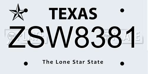 ZSW8381 Texas License Plate