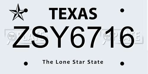 ZSY6716 Texas License Plate