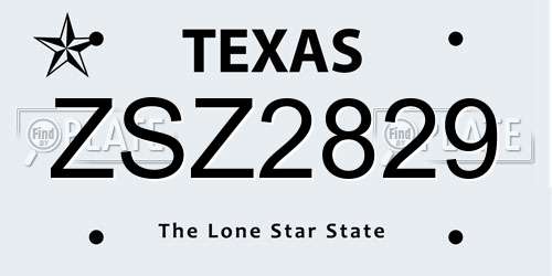 ZSZ2829 Texas License Plate