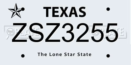 ZSZ3255 Texas License Plate