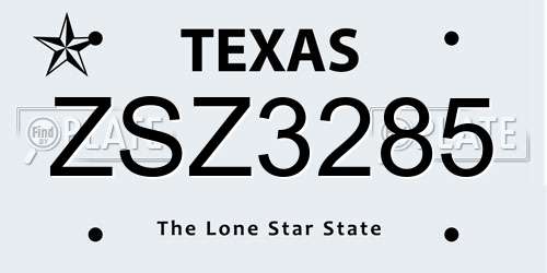ZSZ3285 Texas License Plate