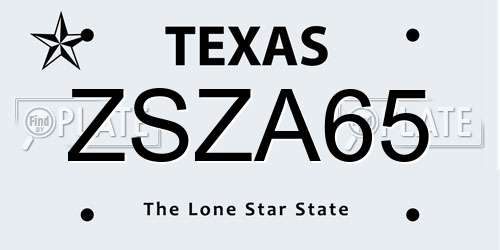 ZSZA65 Texas License Plate