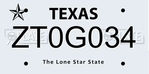 ZT0G034 Texas License Plate