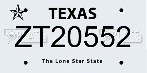 ZT20552 Texas License Plate