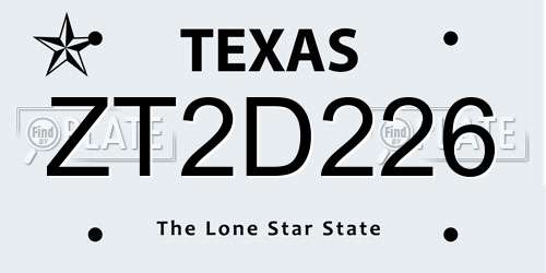 ZT2D226 Texas License Plate