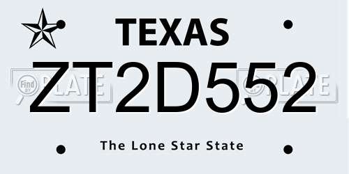 ZT2D552 Texas License Plate