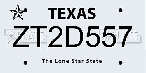 ZT2D557 Texas License Plate