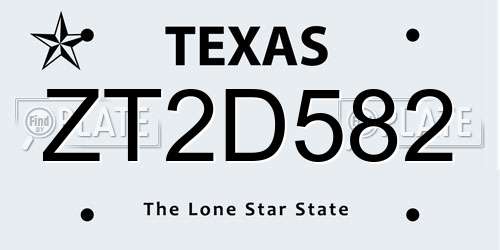 ZT2D582 Texas License Plate