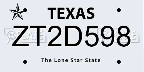ZT2D598 Texas License Plate