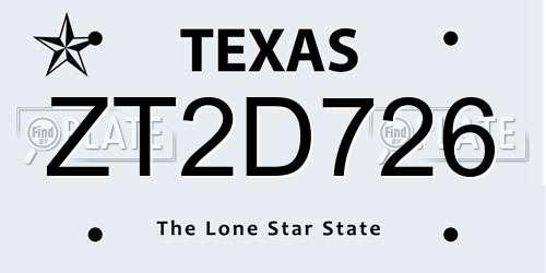 ZT2D726 Texas License Plate