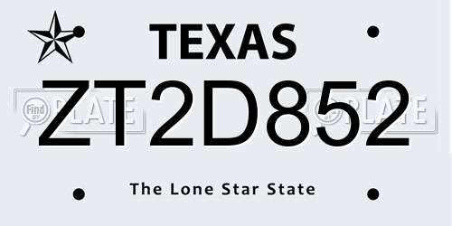 ZT2D852 Texas License Plate