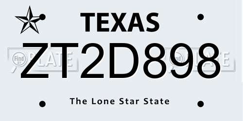 ZT2D898 Texas License Plate