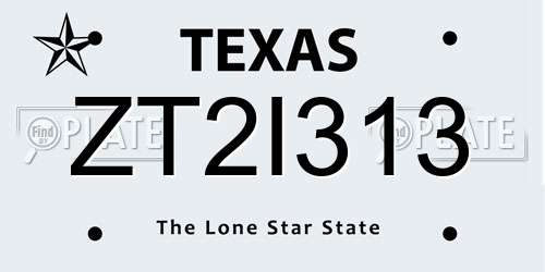 ZT2I313 Texas License Plate