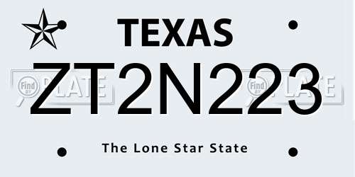 ZT2N223 Texas License Plate