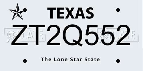 ZT2Q552 Texas License Plate