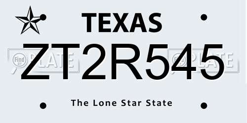 ZT2R545 Texas License Plate