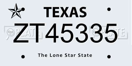 ZT45335 Texas License Plate