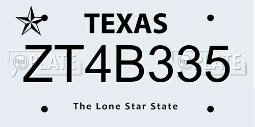 ZT4B335 Texas License Plate