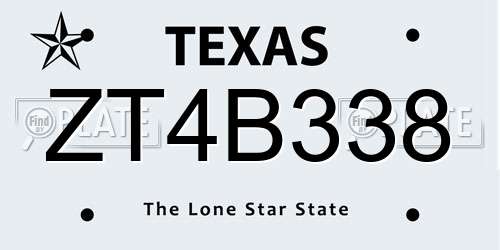 ZT4B338 Texas License Plate