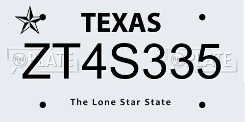 ZT4S335 Texas License Plate