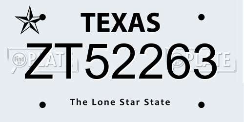 ZT52263 Texas License Plate