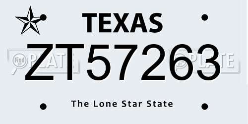 ZT57263 Texas License Plate