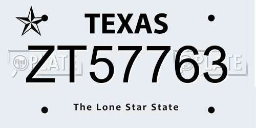 ZT57763 Texas License Plate