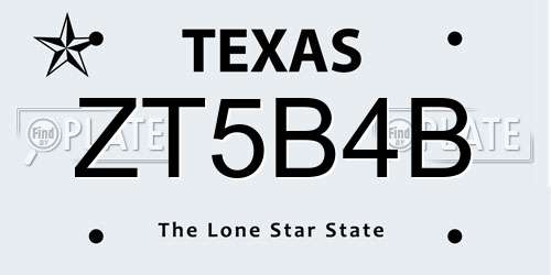 ZT5B4B Texas License Plate