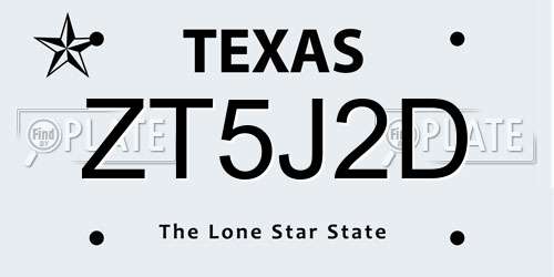 ZT5J2D Texas License Plate
